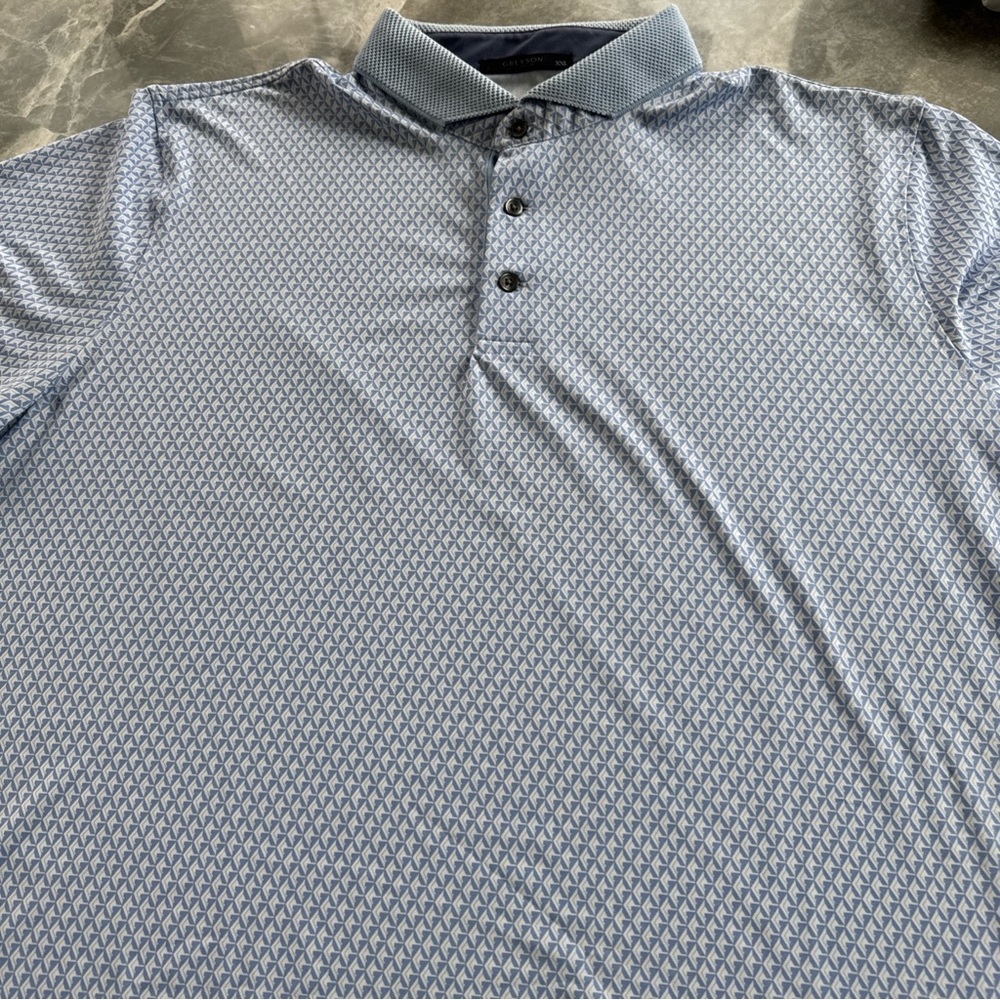 Greyson Men’s geometric Golf Polo XXL Light Blue and White